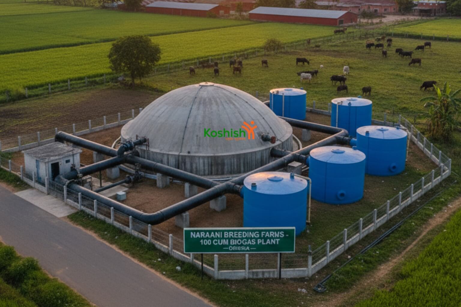 Narayani Breeding Farms, Odisha, 100 CUM Biogas Plant