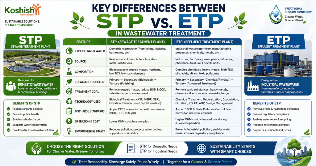 Key Differences between STP vs. ETP in Wastewater Treatment