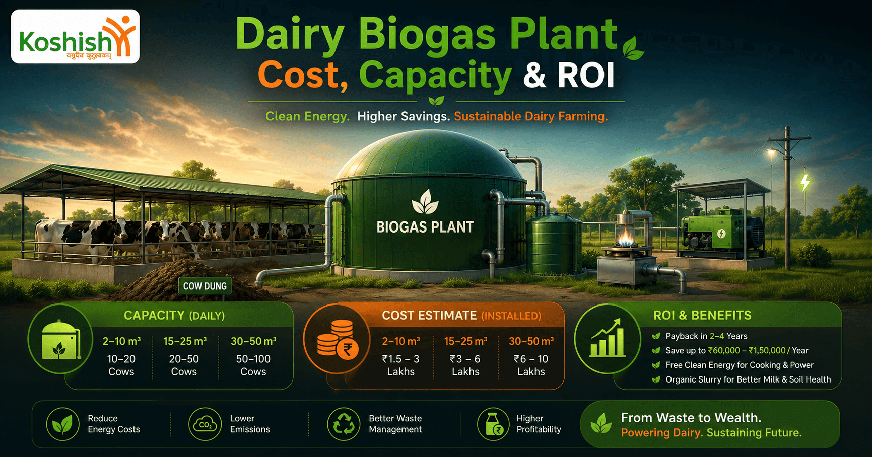 Dairy Biogas Plant Cost, Capacity & ROI