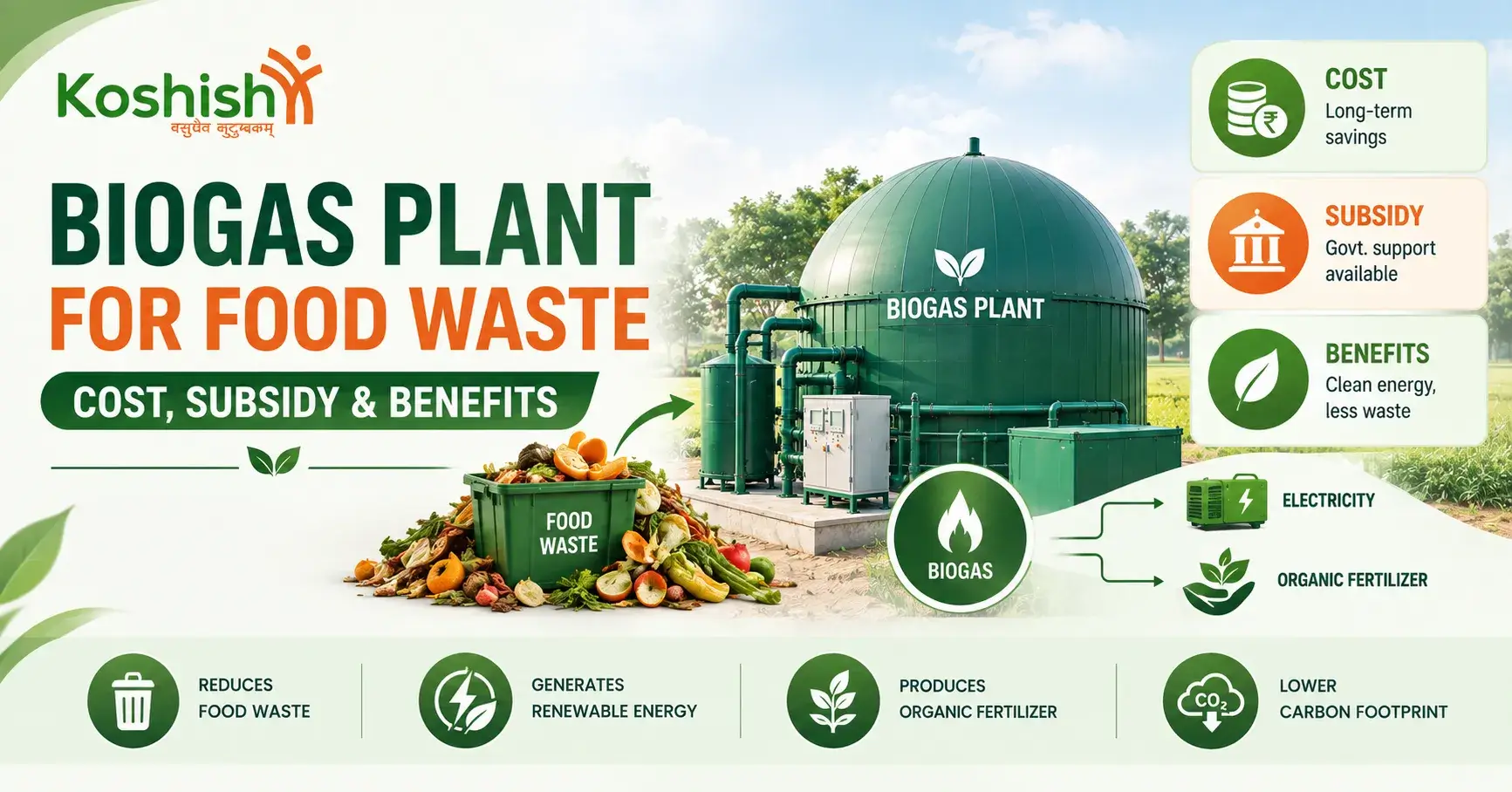 Biogas Plant for Food Waste: Cost, Subsidy & Benefits