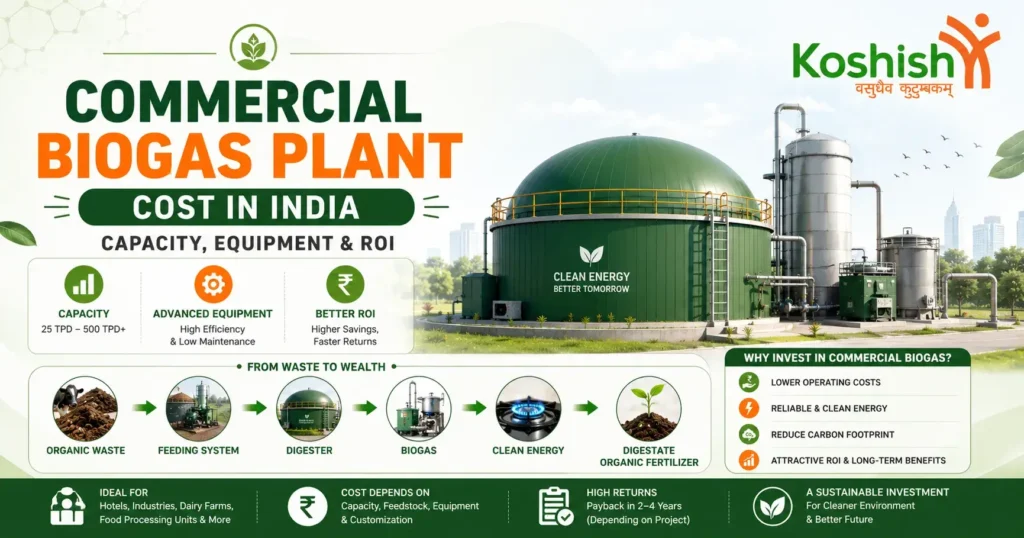 Commercial Biogas Plant Cost in India: Capacity, Equipment & ROI
